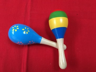 Two painted wooden maracas